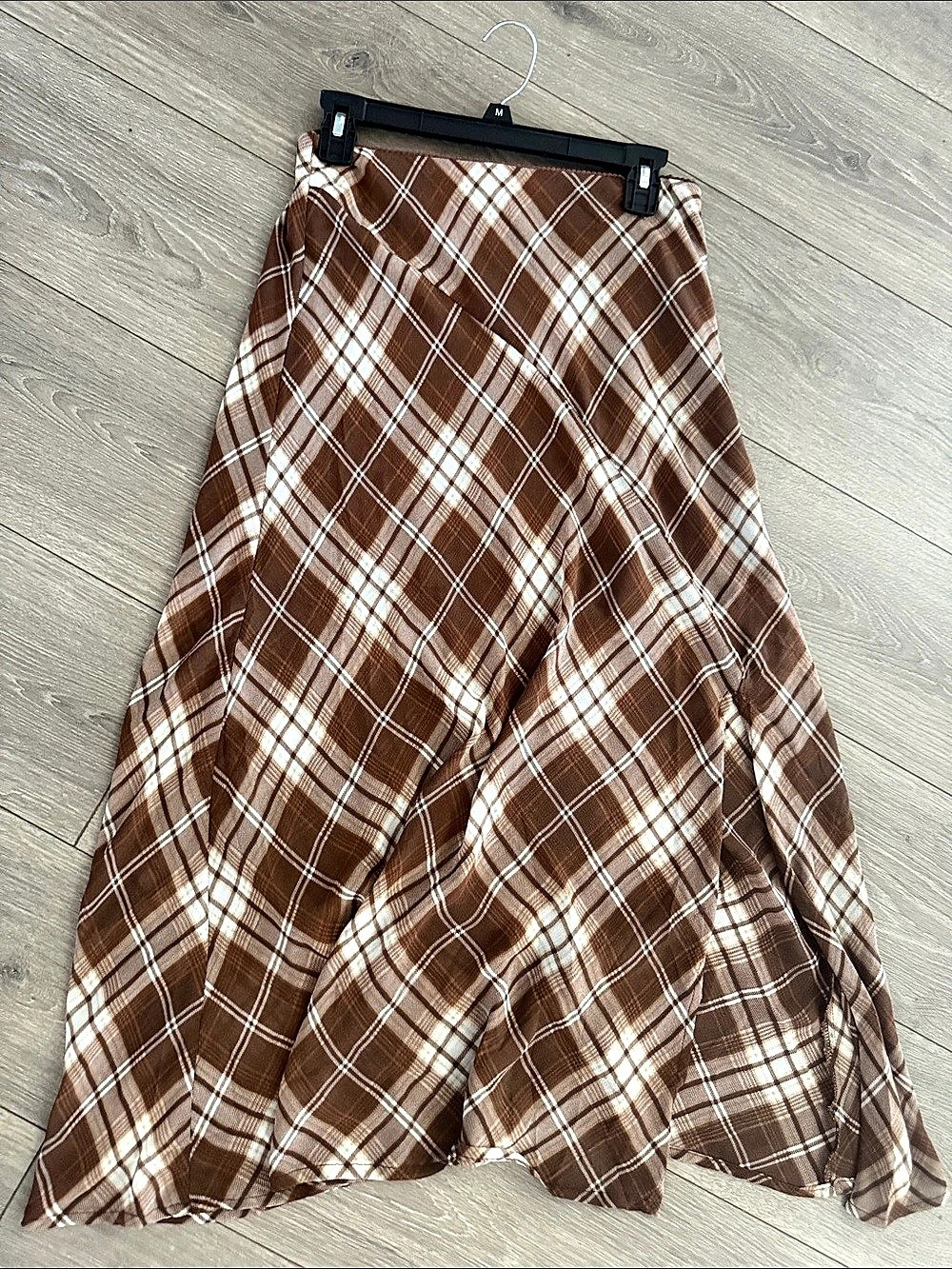And Now This Plaid Bias-Cut Slip Skirt Brown & White Medium